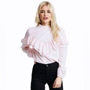 NWT Bik Bok Women’s Ruffled Long Sleeve 100% Cotton Blouse Size M